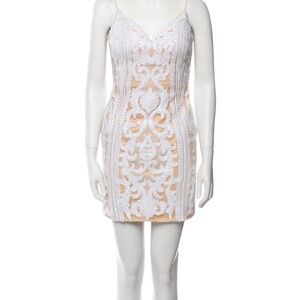 JVN by Jovani Cream Sheath Mini Dress with Long Sleeves